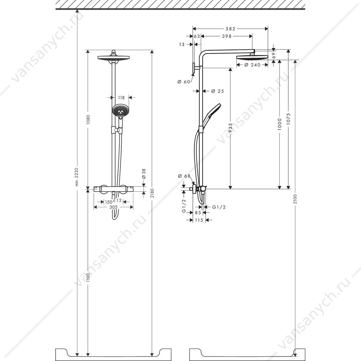 Душевая система с термостатом HANSGROHE Raindance Select Showerpipe S240 2 jet 27129000 HANSGROHE (Германия) купить в Тюмени (Ван Саныч™)