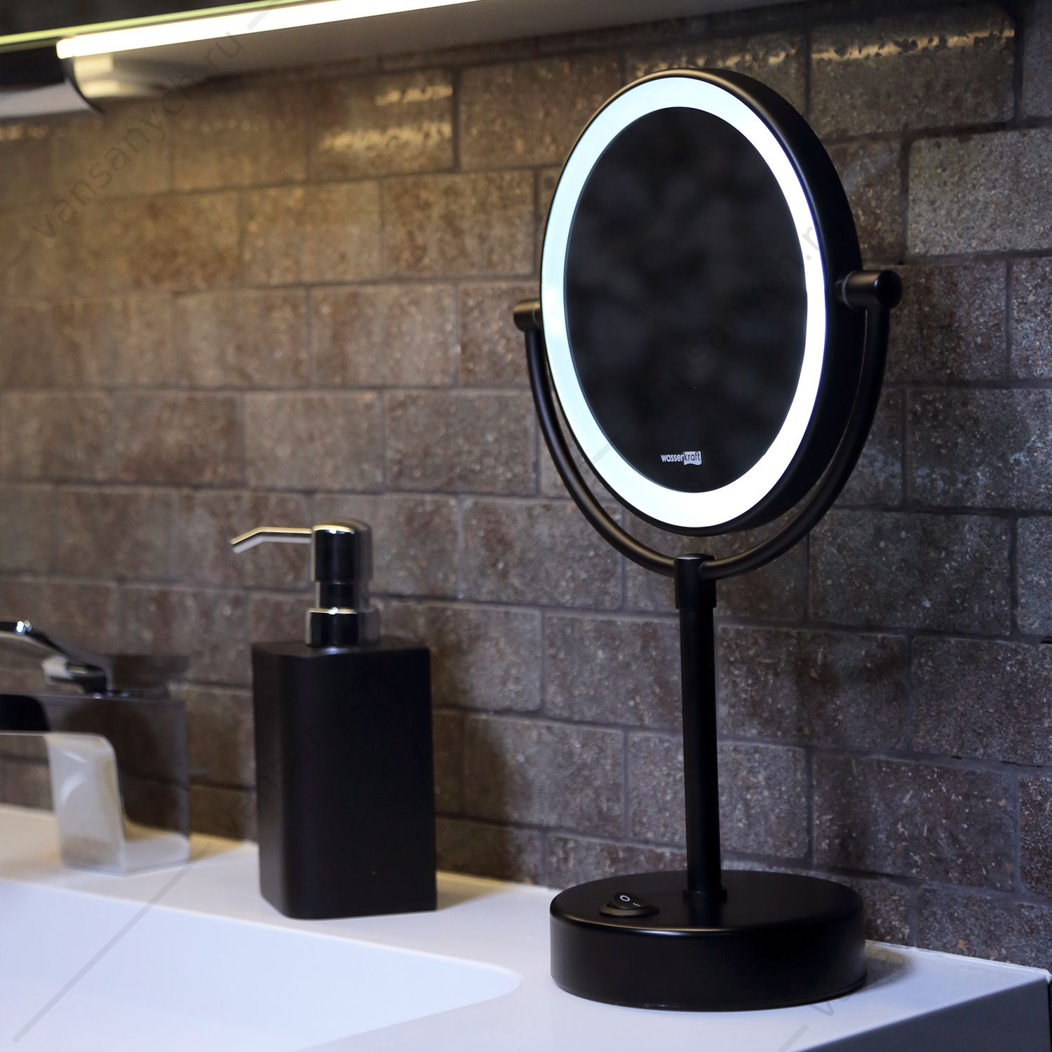 Зеркало косметическое с подсветкой двухсторон, стандартное и с 3-х кратным увелич., Elbe K-7200, черный, K-1005BLACK WasserKraft (Германия) купить в Тюмени (Ван Саныч™)