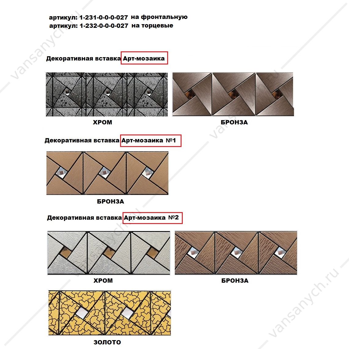 Ларедо 1 (168,5х78) фронтальная панель - отделка Арт-мозаика (вертик. вставка), 1-231-0-0-0-027 RADOMIR (Россия) купить в Тюмени (Ван Саныч™)