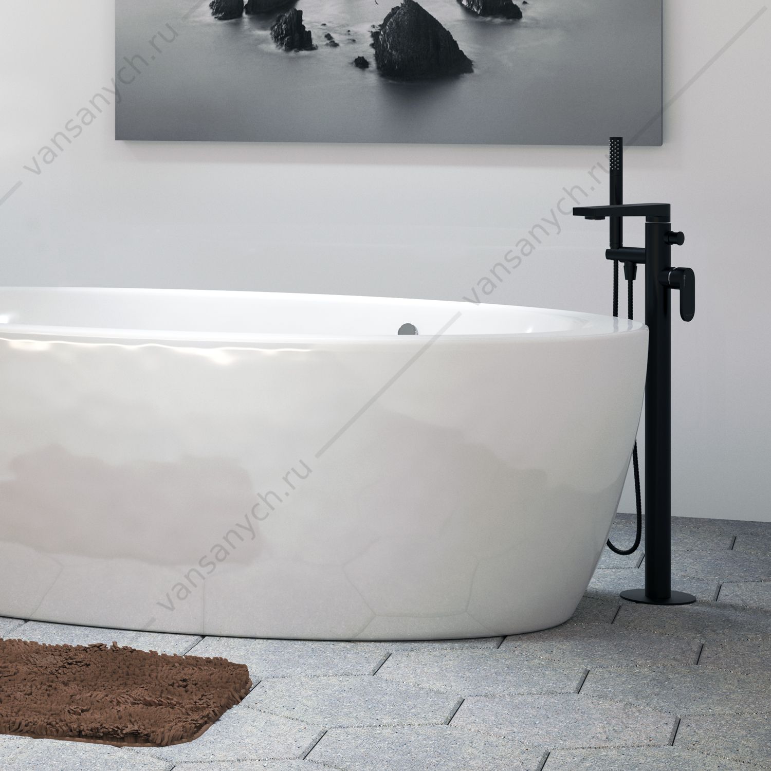 9062508 Смеситель напольный для ванны Elbe 7421, черный матовый WasserKraft (Германия) купить в Тюмени (Ван Саныч™)