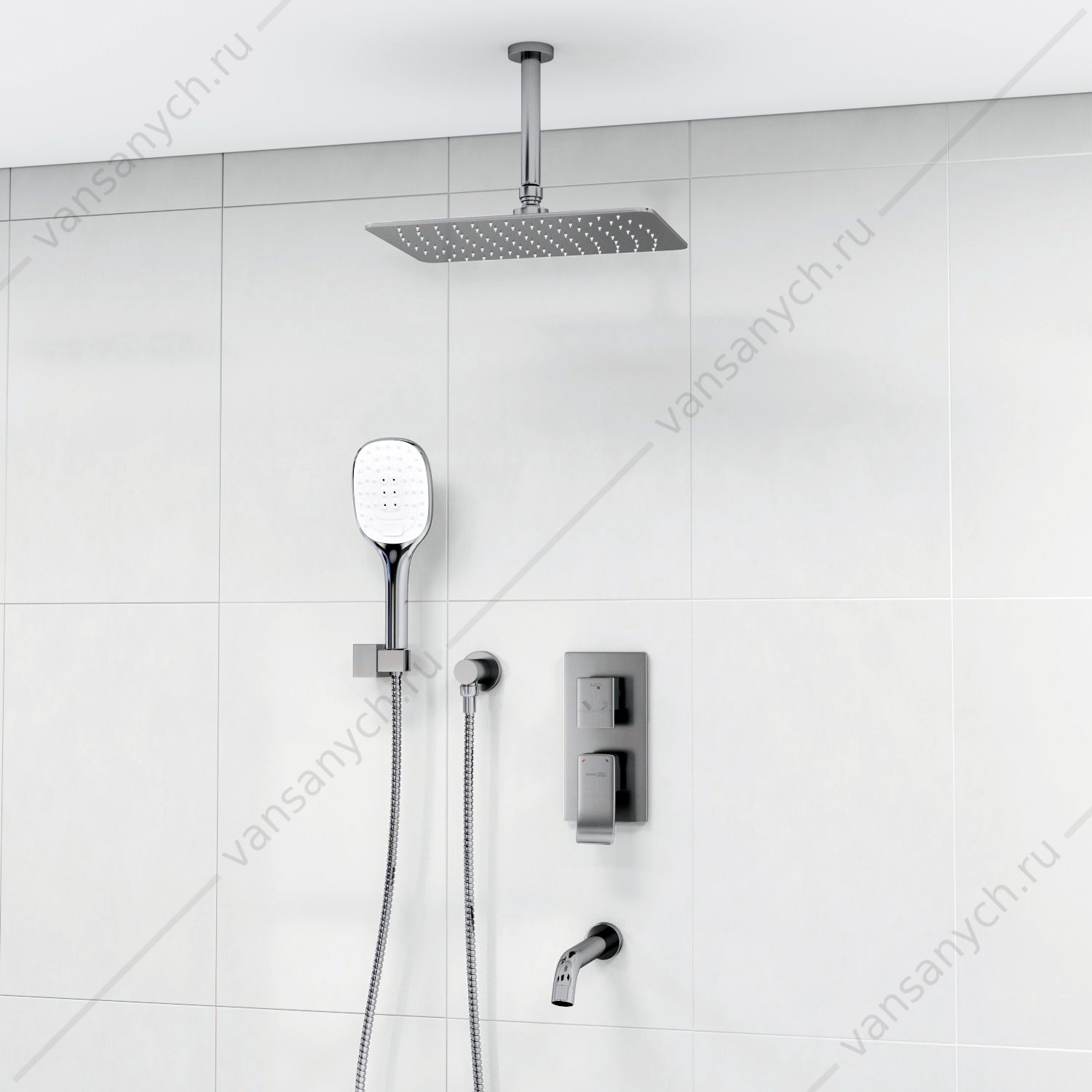 SET1247 Душевая система для ванны с верхн. и ручн. душ., изливом, A171668, хром WasserKraft (Германия) купить в Тюмени (Ван Саныч™)