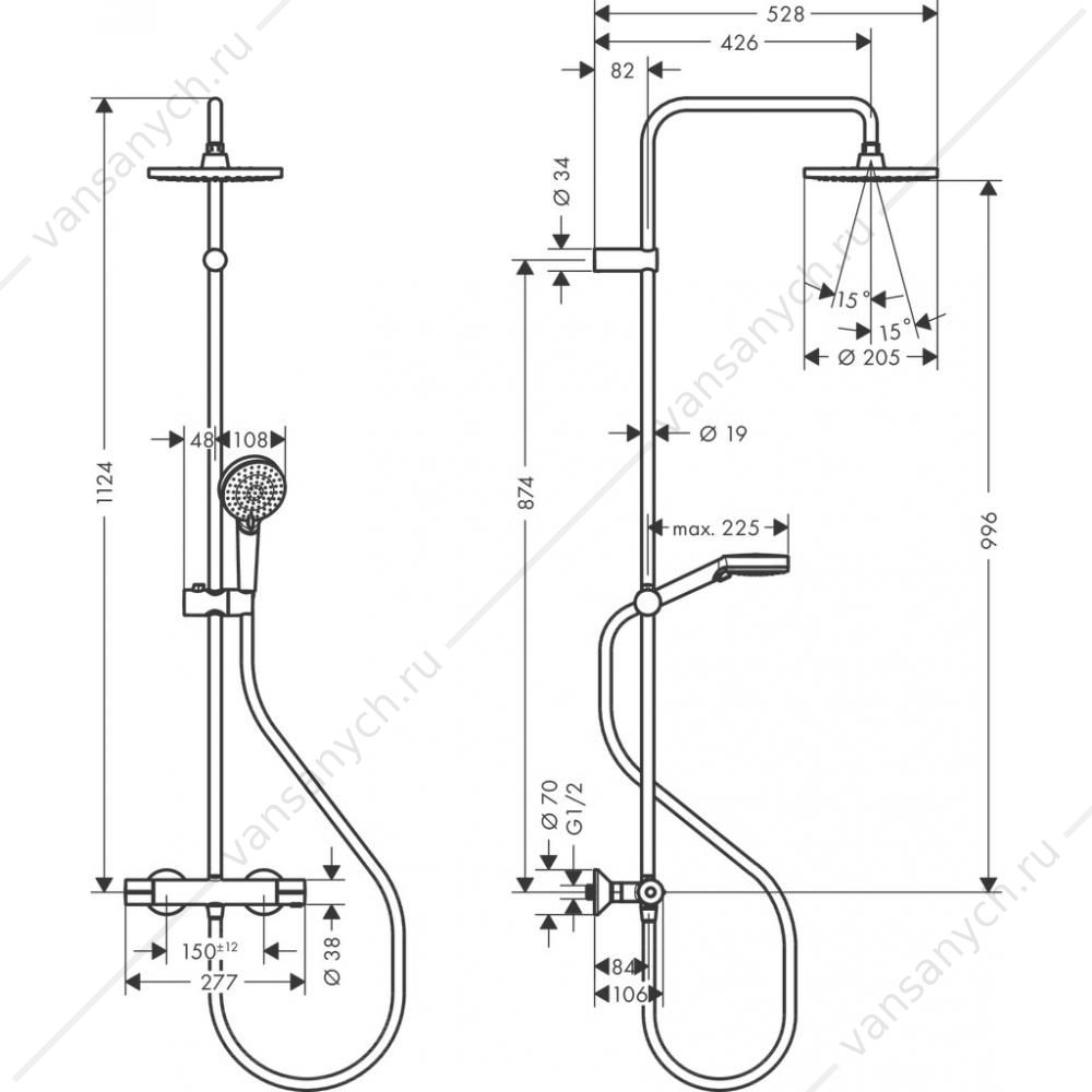Душевая система термостат. HG Vernis Blend Showerpipe 200 хром 26276000  HANSGROHE (Германия) купить в Тюмени (Ван Саныч™)