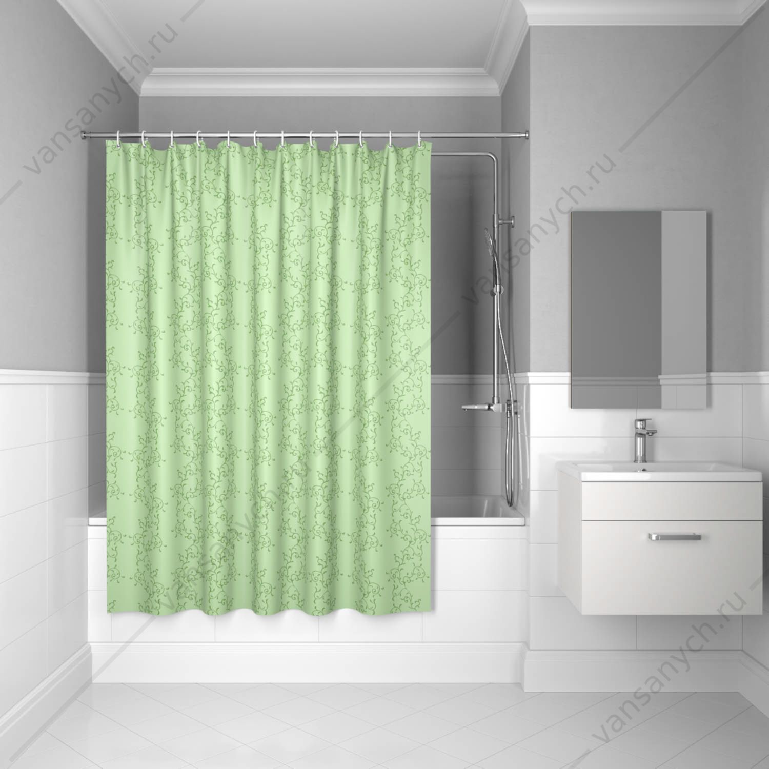 Штора для ванной комнаты IDDIS Basic, B54P218i11, зеленый IDDIS (Россия) купить в Тюмени (Ван Саныч™)