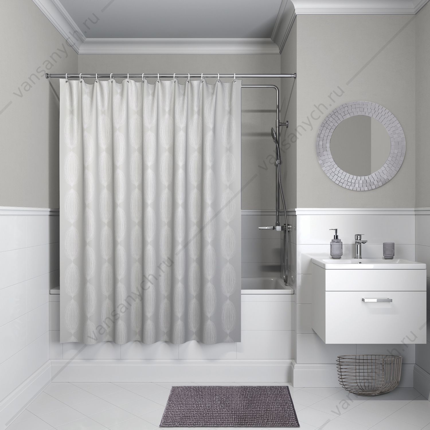 Штора для ванной комнаты IDDIS Decor, D02P218i11, серый IDDIS (Россия) купить в Тюмени (Ван Саныч™)