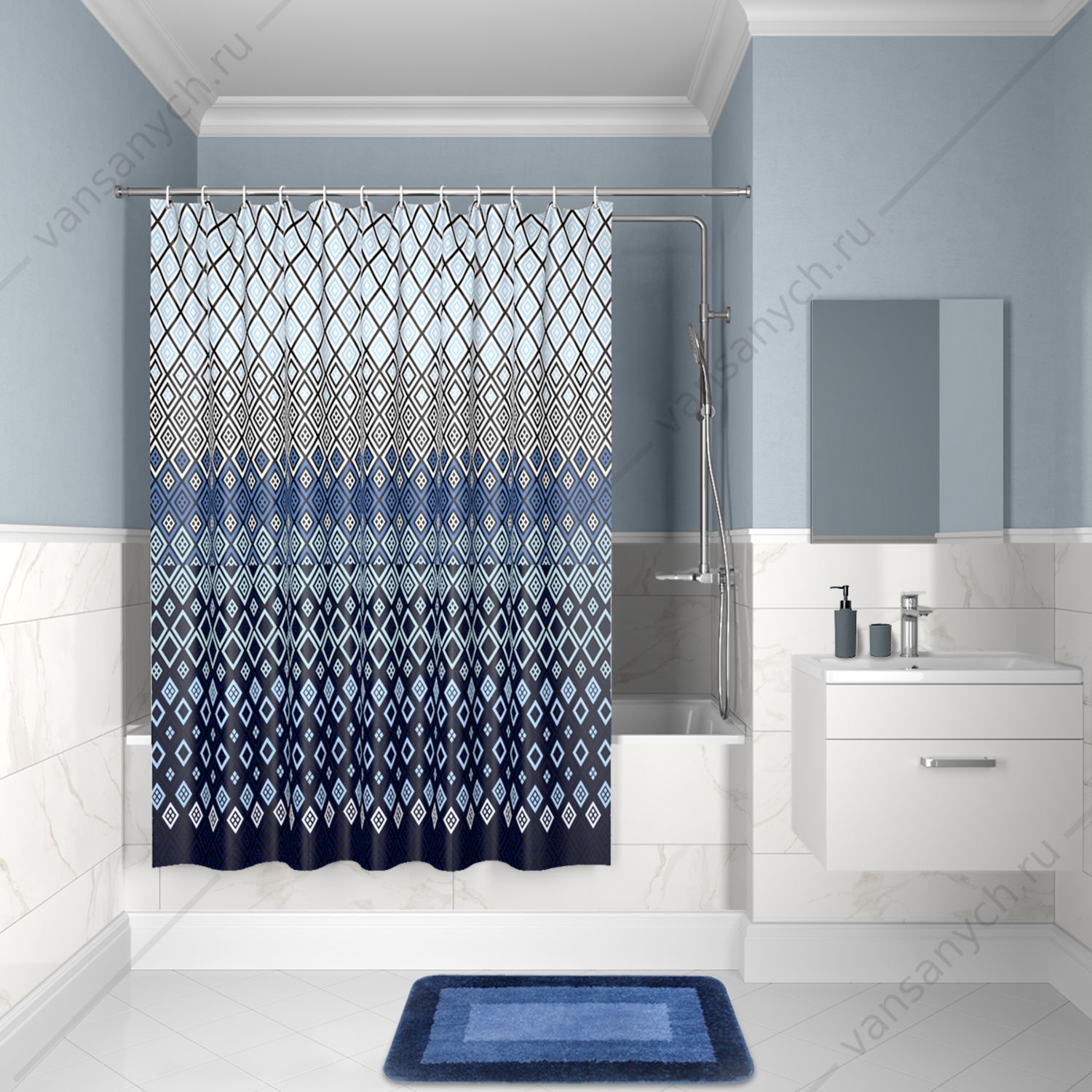Штора для ванной комнаты IDDIS Decor, D07P218i11, синий IDDIS (Россия) купить в Тюмени (Ван Саныч™)