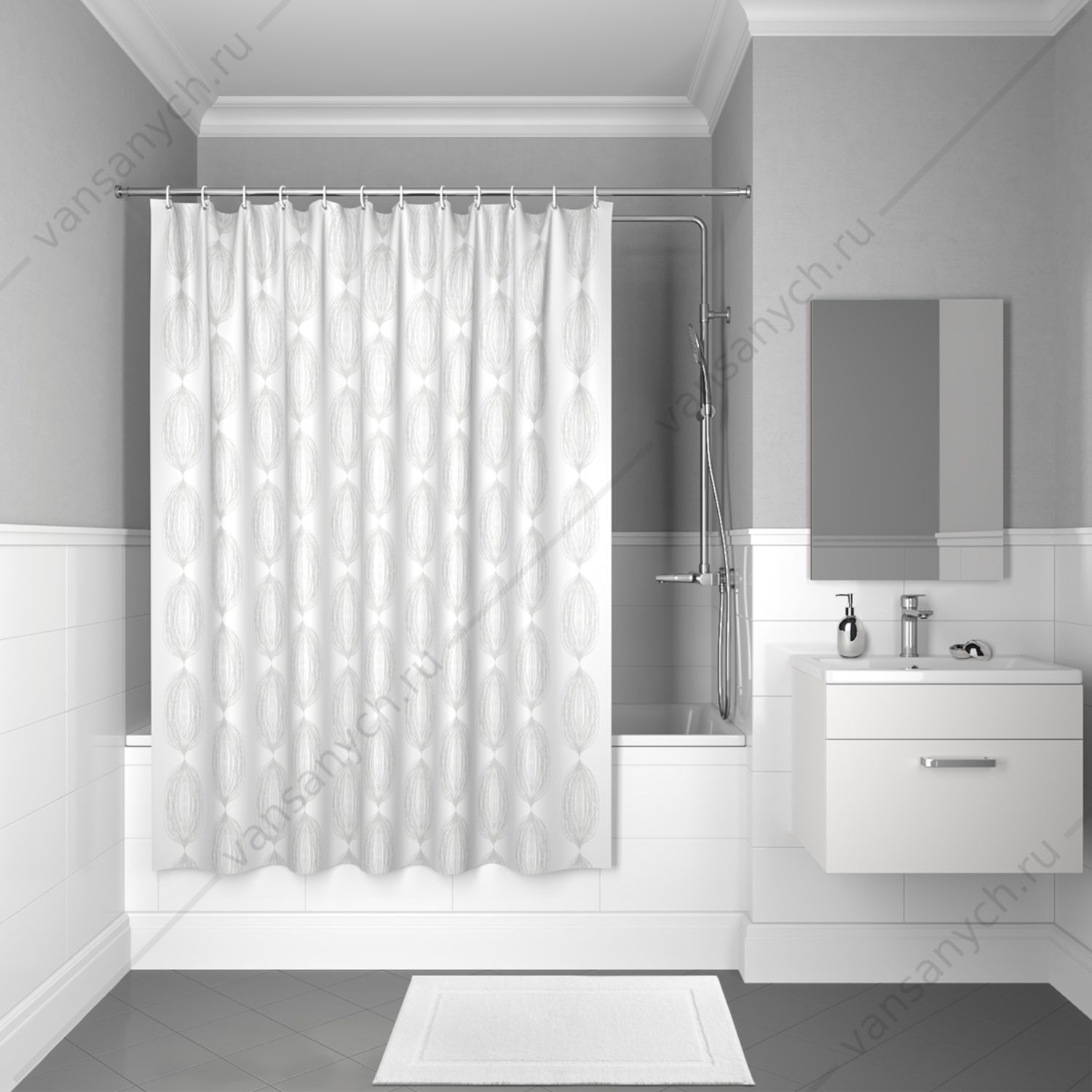 Штора для ванной комнаты IDDIS Decor, D15P218i11, белый IDDIS (Россия) купить в Тюмени (Ван Саныч™)