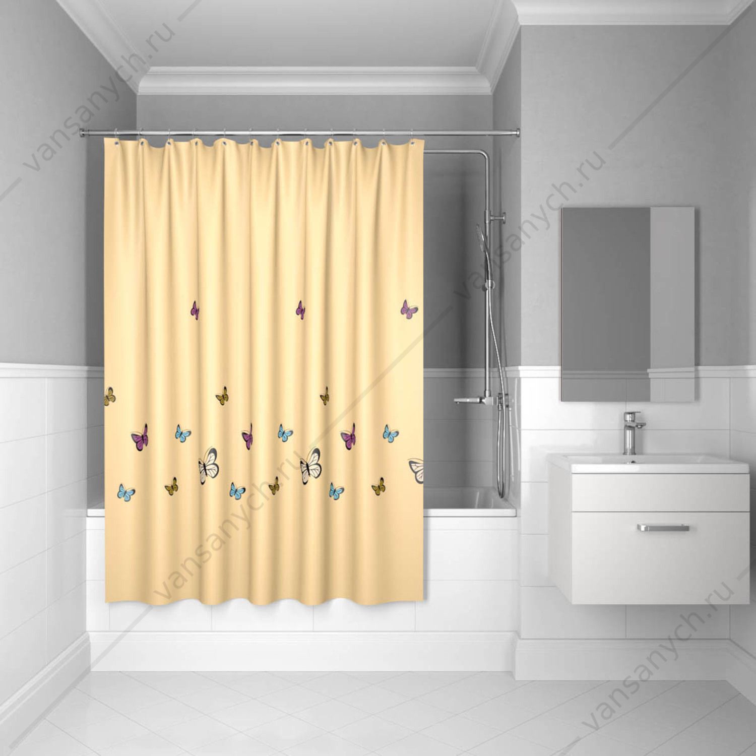 Штора для ванной комнаты IDDIS Basic, SCID033P, желтый IDDIS (Россия) купить в Тюмени (Ван Саныч™)