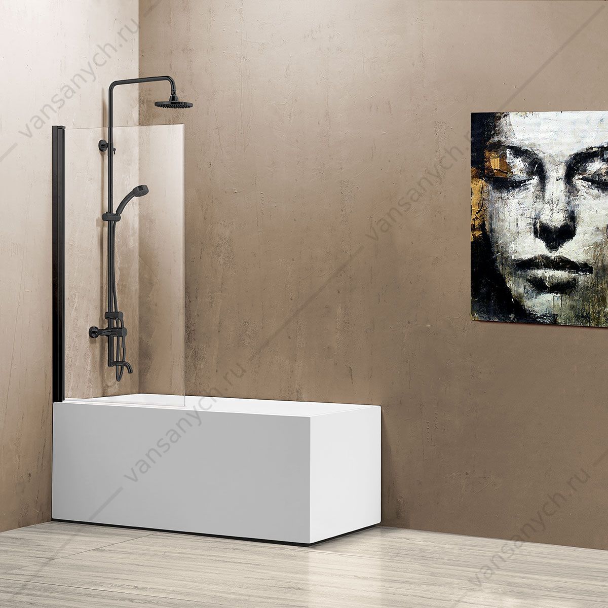 Шторка на ванну Vincea VSB-11800CLB, 800*1400, черный, стекло прозрачное Vincea (Италия) купить в Тюмени (Ван Саныч™)
