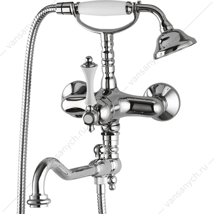 Смеситель для ванны с ручным душем CEZARES MARGOT-VDFM2, хром, ручка белая Cezares (Италия) купить в Тюмени (Ван Саныч™)