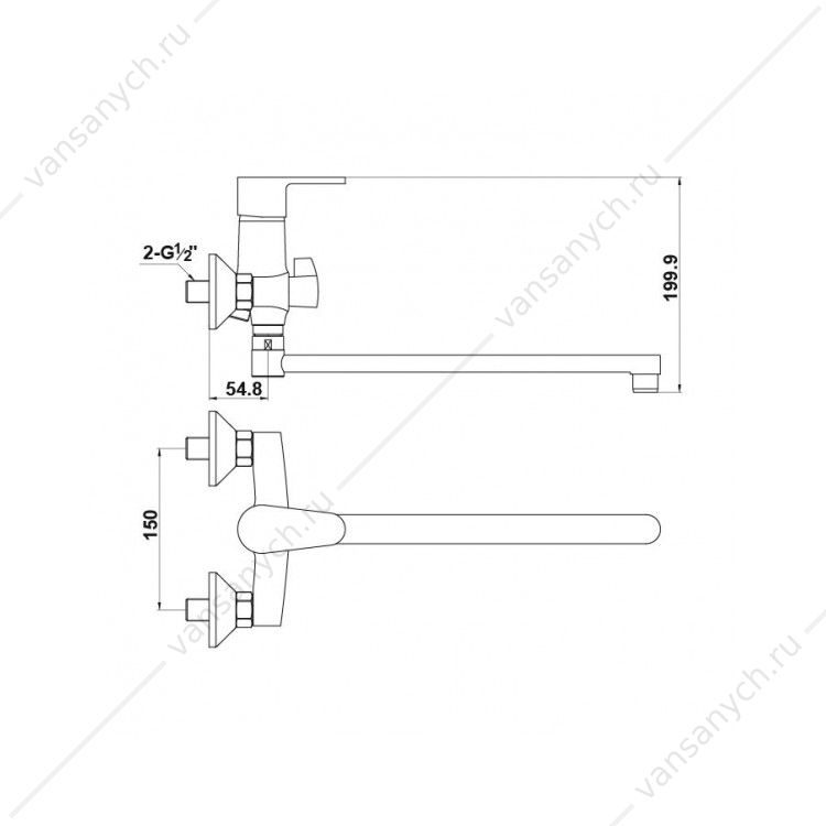 Смеситель для ванны с душем, с длинным изливом Timo Supra 1415YCR ...