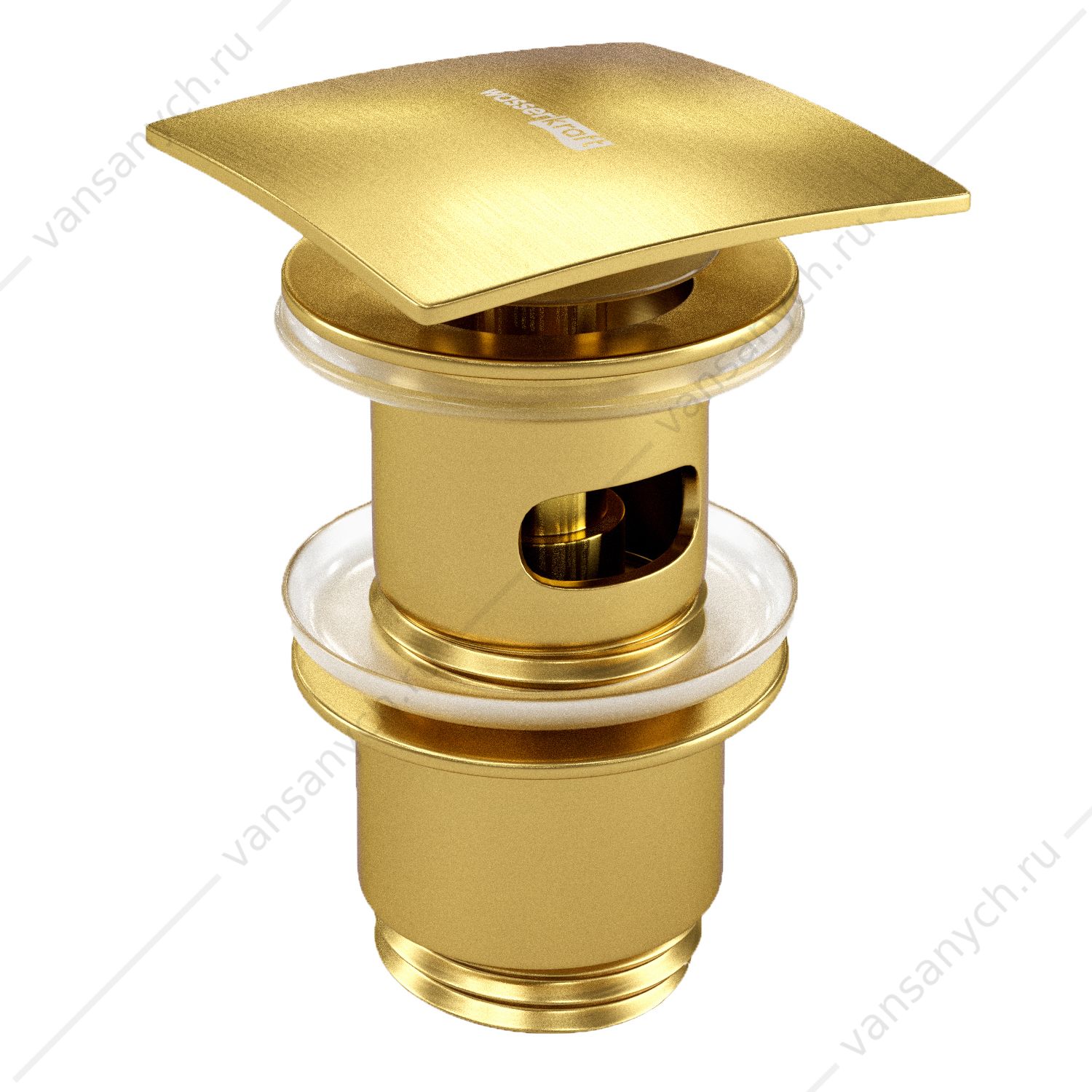 Донный клапан прямоугольный Push-up золото матовое A165 (для раковин с переливом) WasserKraft (Германия) купить в Тюмени (Ван Саныч™)