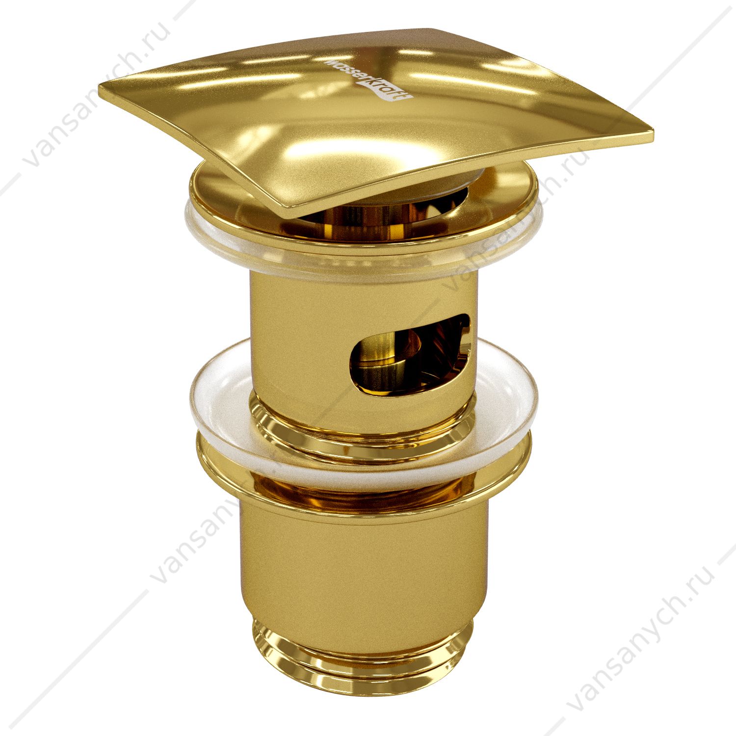 Донный клапан прямоугольный Push-up золото глянец A168 (для раковин с переливом) WasserKraft (Германия) купить в Тюмени (Ван Саныч™)
