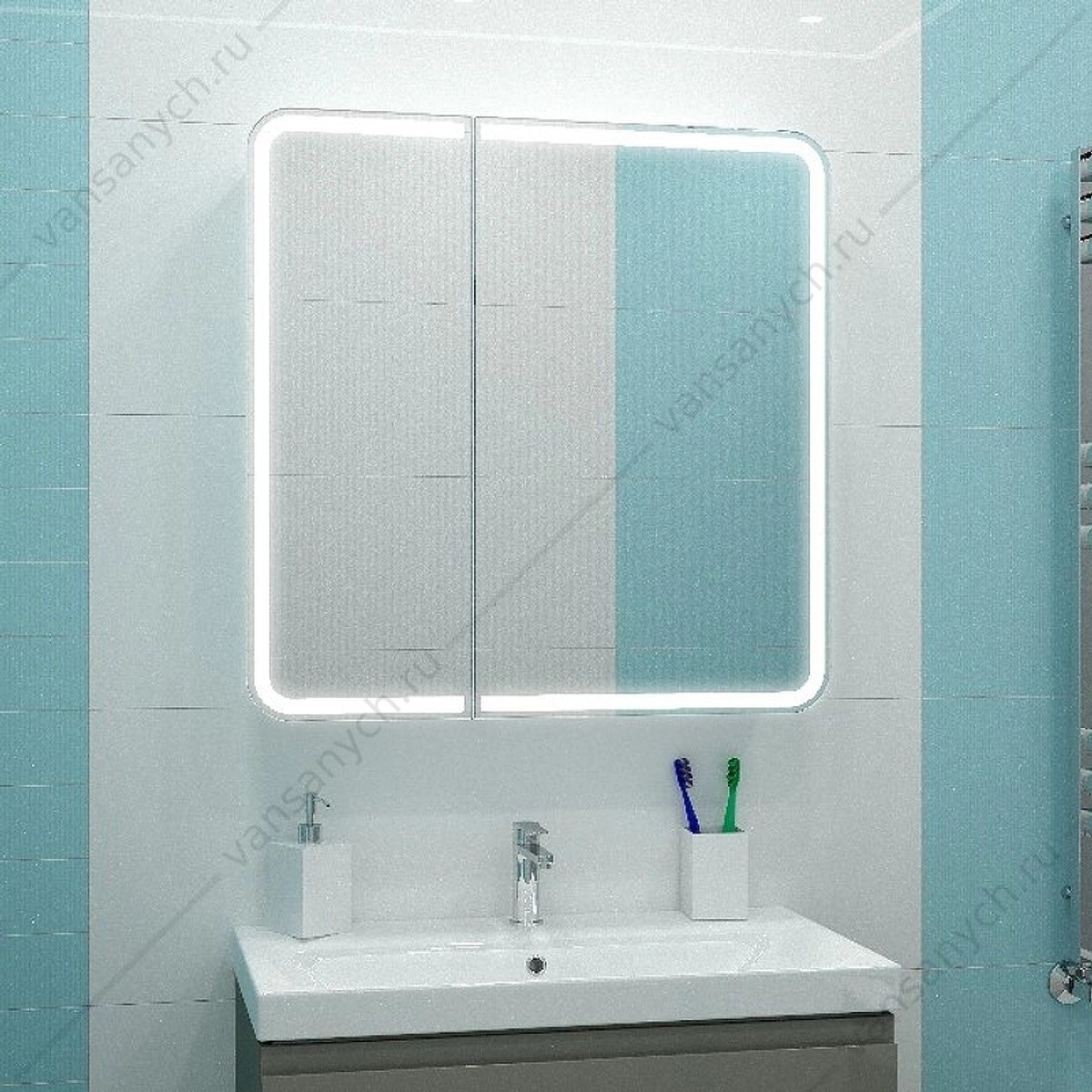 Зеркало-шкаф 80х80 с датчиком движения, Elliott LED, розеткой, МВК014 AGATA (Россия) купить в Тюмени (Ван Саныч™)