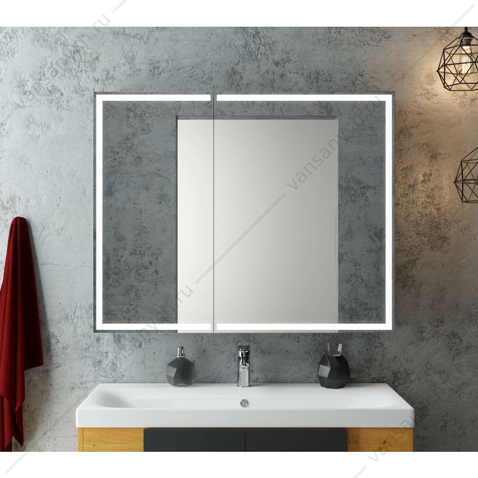 Зеркало-шкаф 100х80 Mirror Box black с LED подсветкой, МВК051 AGATA (Россия) купить в Тюмени (Ван Саныч™)