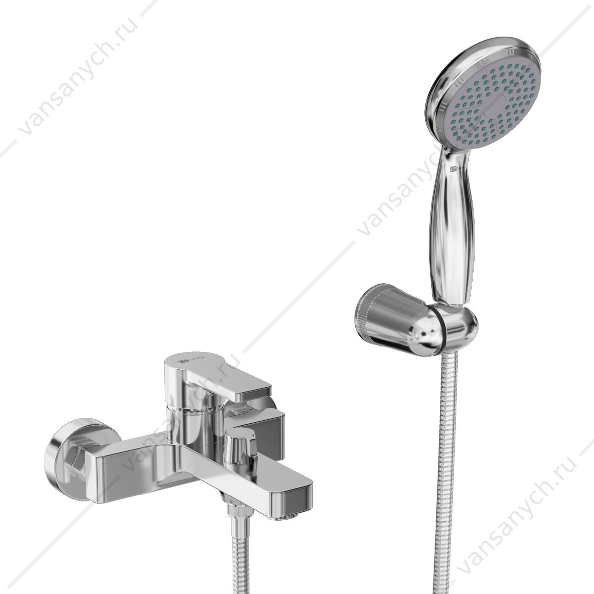 Смеситель для ванны с лейкой, шлангом, держателем Lemark Aura LM0614CH, хром Lemark (Чехия) купить в Тюмени (Ван Саныч™)