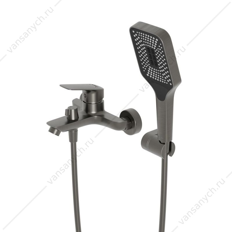 Смеситель для ванны с лейкой, шлангом, держателем BelBagno DUE-VASM-GM оружейная сталь Belbagno (Италия) купить в Тюмени (Ван Саныч™)
