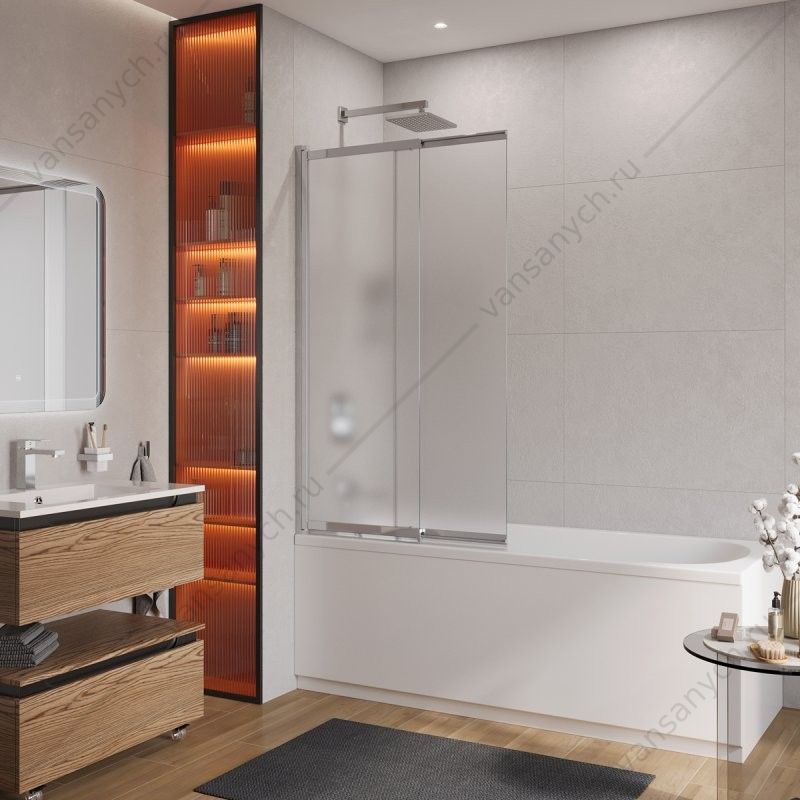 Шторка 100х150 на ванну стекло рифленое, профиль хром CEZARES SLIDER-VF-11-100/150-P-Cr Cezares (Италия) купить в Тюмени (Ван Саныч™)