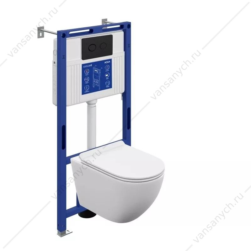 Готовый комплект Cersanit 69478: подвесной унитаз Brasko Vortex DPL EO slim, инсталляция Aqua 50 P, кнопка Accento Circle чёрная матовая Cersanit (Польша) купить в Тюмени (Ван Саныч™)