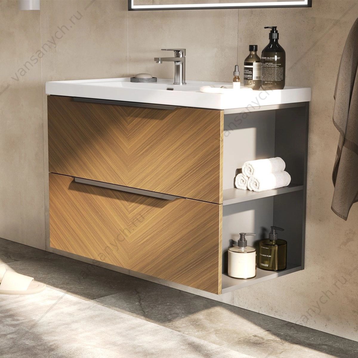 УТ000039044 Тумба 90 с раковиной подвесная EQUIL FOREST 90.2Y, tpFOREST90.2Y-31, орех, раковина 78857 (90) L EQUIL (Россия) купить в Тюмени (Ван Саныч™)