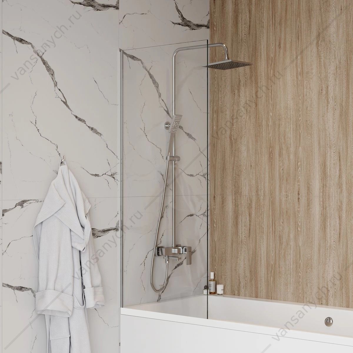 УТ000038977 Шторка 60х140 на ванну Watersense Paula W00209 прозр. стекло, профиль хром Watersense (Италия/Китай) купить в Тюмени (Ван Саныч™)