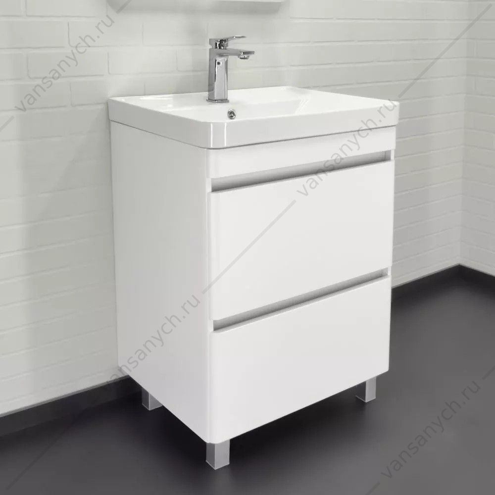 Тумба 60 с раковиной напольная Comforty Валдай-60Н белый матовый с раковиной 4460, 00-00020673CF Comforty (Россия) купить в Тюмени (Ван Саныч™)