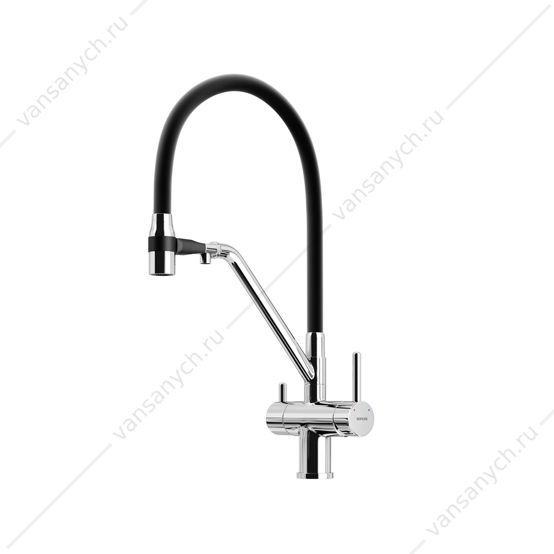 Смеситель с гибким изливом, под фильтр питьевой воды Sancos Dora SC4003CH хром/черный SANCOS (Италия) купить в Тюмени (Ван Саныч™)