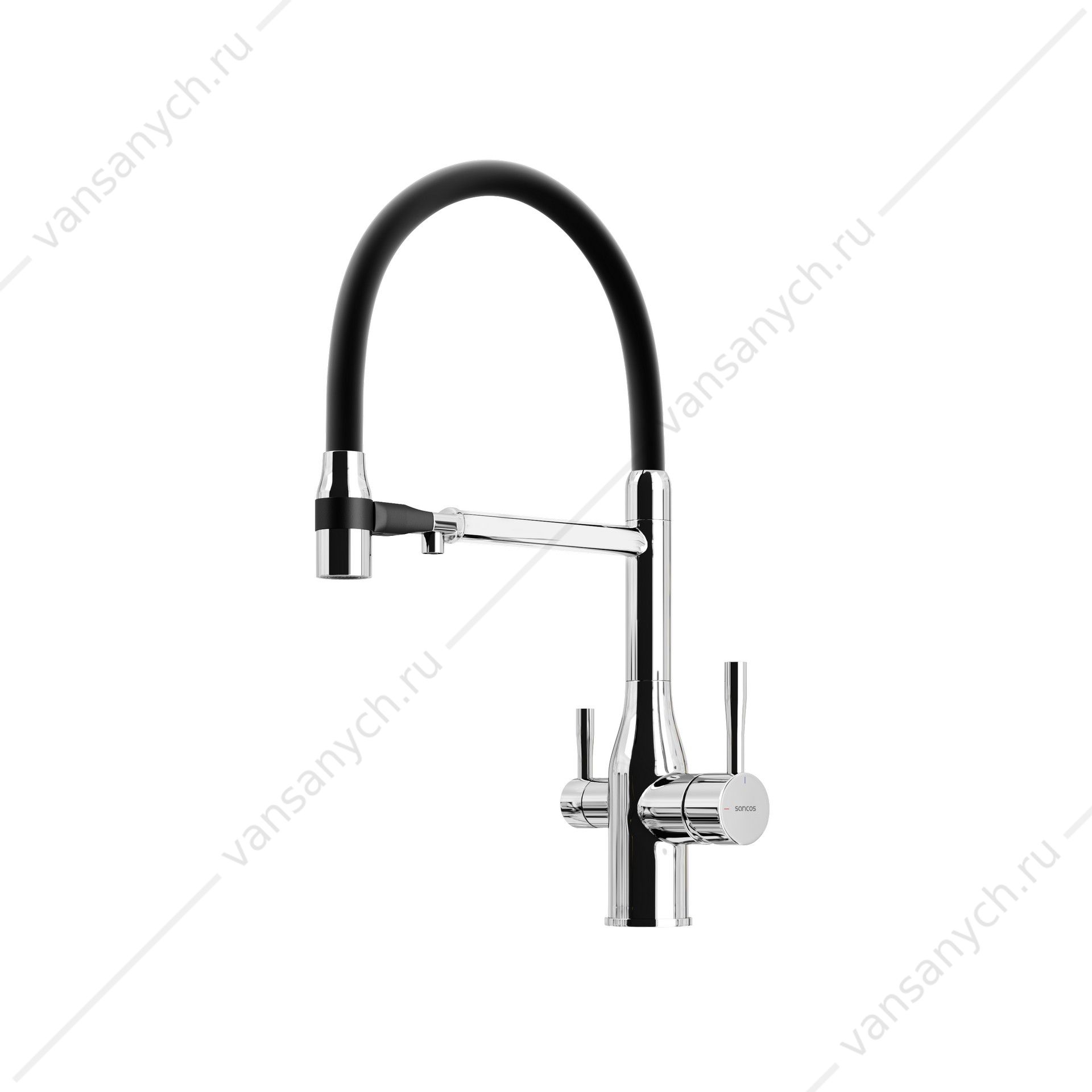 Смеситель с гибким изливом, под фильтр питьевой воды Sancos Garda SC4009CH хром/черный SANCOS (Италия) купить в Тюмени (Ван Саныч™)