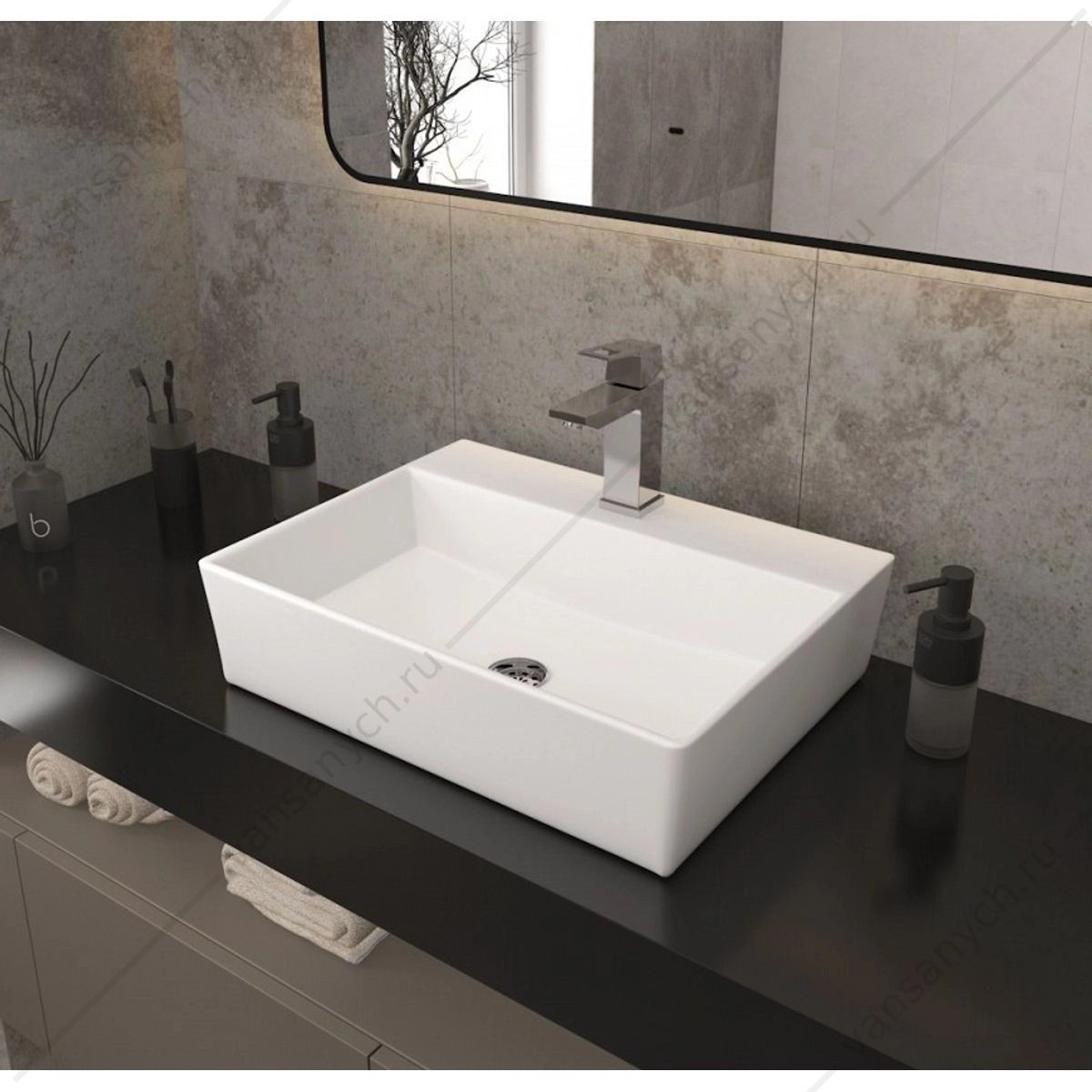 УТ000039144 Раковина 57х43 накладная Watersense Alina 56 W00020 с полочкой под смеситель, белая Watersense (Италия/Китай) купить в Тюмени (Ван Саныч™)