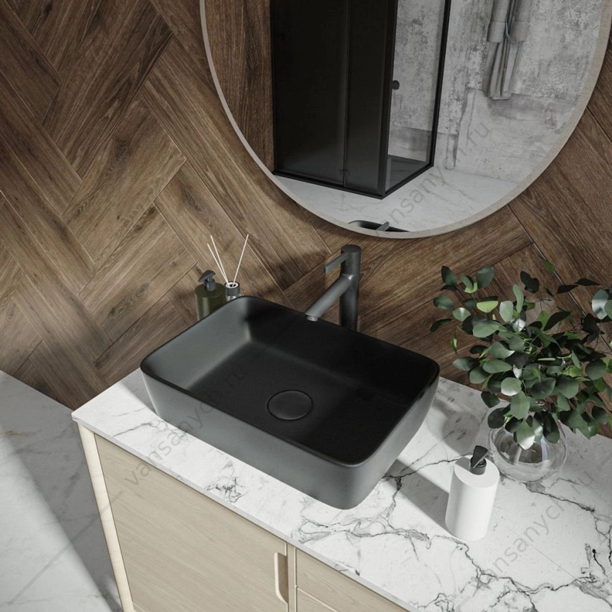 УТ000039153 Раковина 48х37 накладная Watersense Eva 50 W00043 черная матовая Watersense (Италия/Китай) купить в Тюмени (Ван Саныч™)