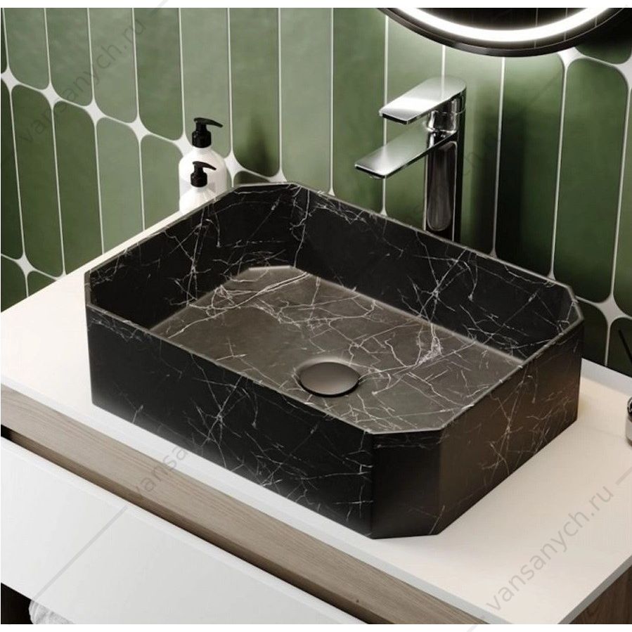 УТ000039210 Раковина 50х37 накладная Watersense Paula 50 W00754 черный мрамор Watersense (Италия/Китай) купить в Тюмени (Ван Саныч™)