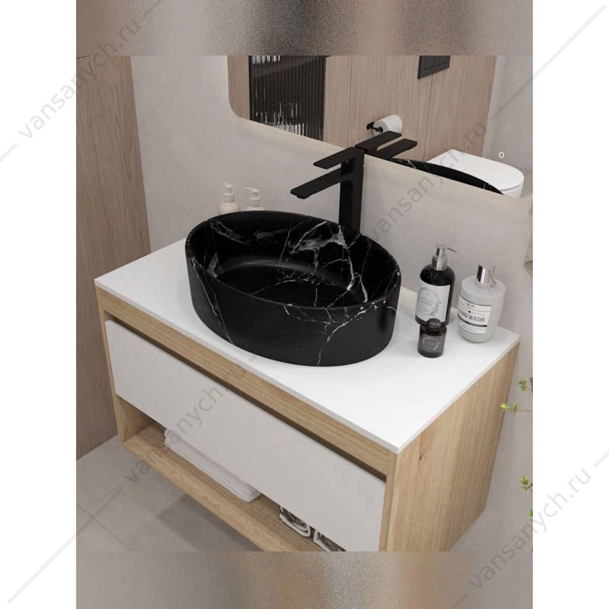 УТ000039205 Раковина 51х36 накладная Watersense Amelia 50 W00771 мрамор черный матовый Watersense (Италия/Китай) купить в Тюмени (Ван Саныч™)