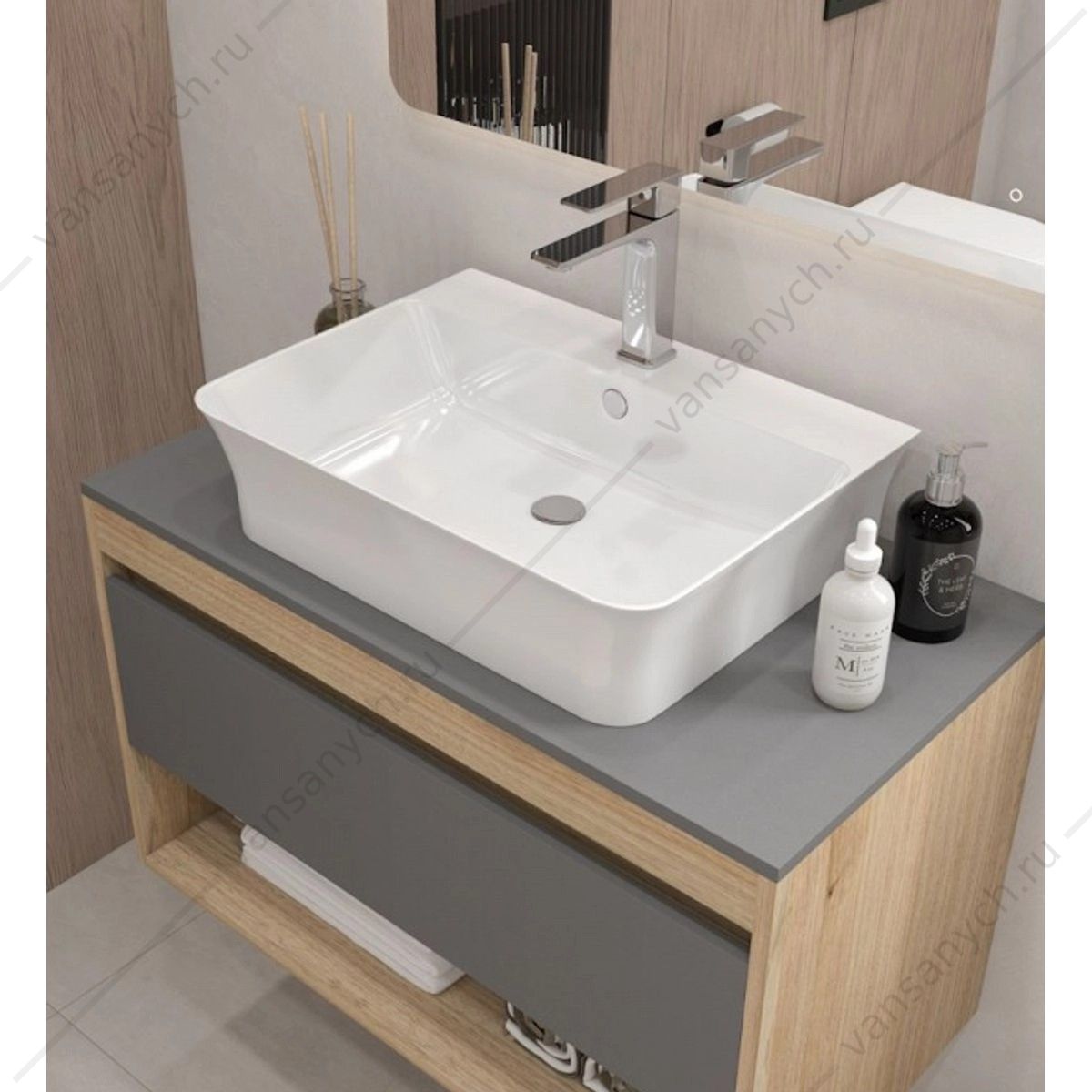 УТ000039145 Раковина 56х41 накладная Watersense Alina 55 W00775 с полочкой под смеситель, белая Watersense (Италия/Китай) купить в Тюмени (Ван Саныч™)